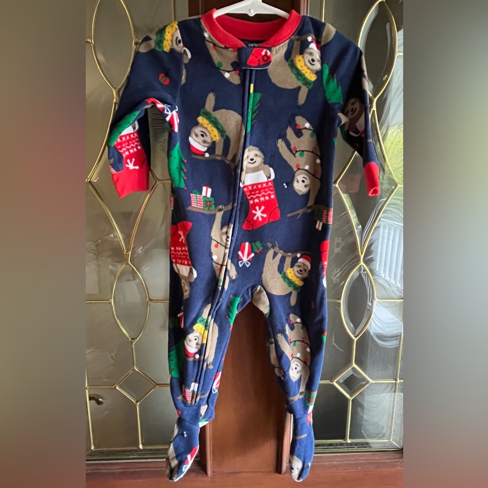 Carters Christmas Sloth Fuzzy Footie Pajamas Gender Neutral Unisex Size 12M